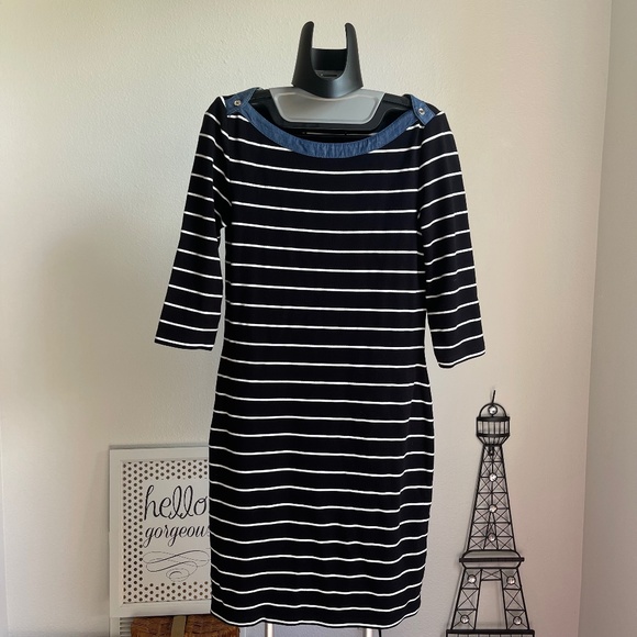 Tommy Hilfiger Dresses & Skirts - Tommy Hilfiger Black White Striped Bateau Neck Bodycon Dress Size s